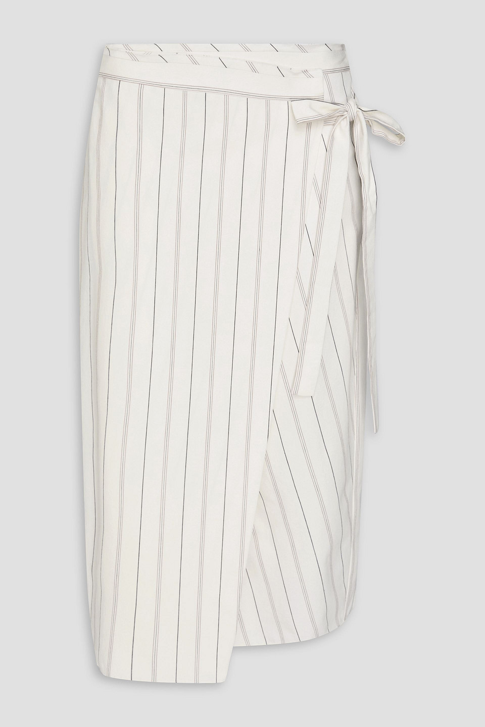 vince. - wrap-effect striped denim midi skirt - white - us 6