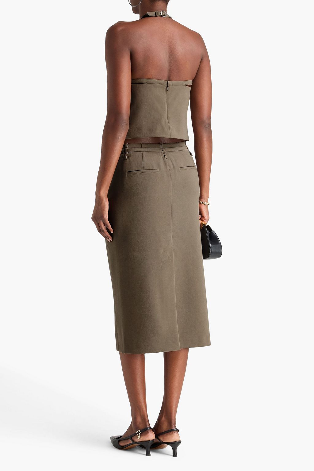 VINCE. Belted twill midi pencil skirt
