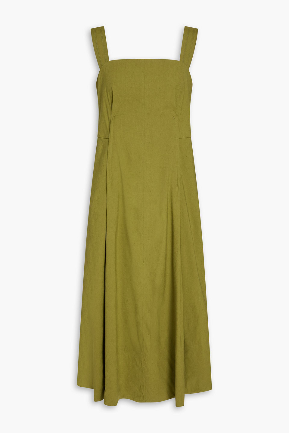 vince. - pleated linen-blend midi dress - green - us 14