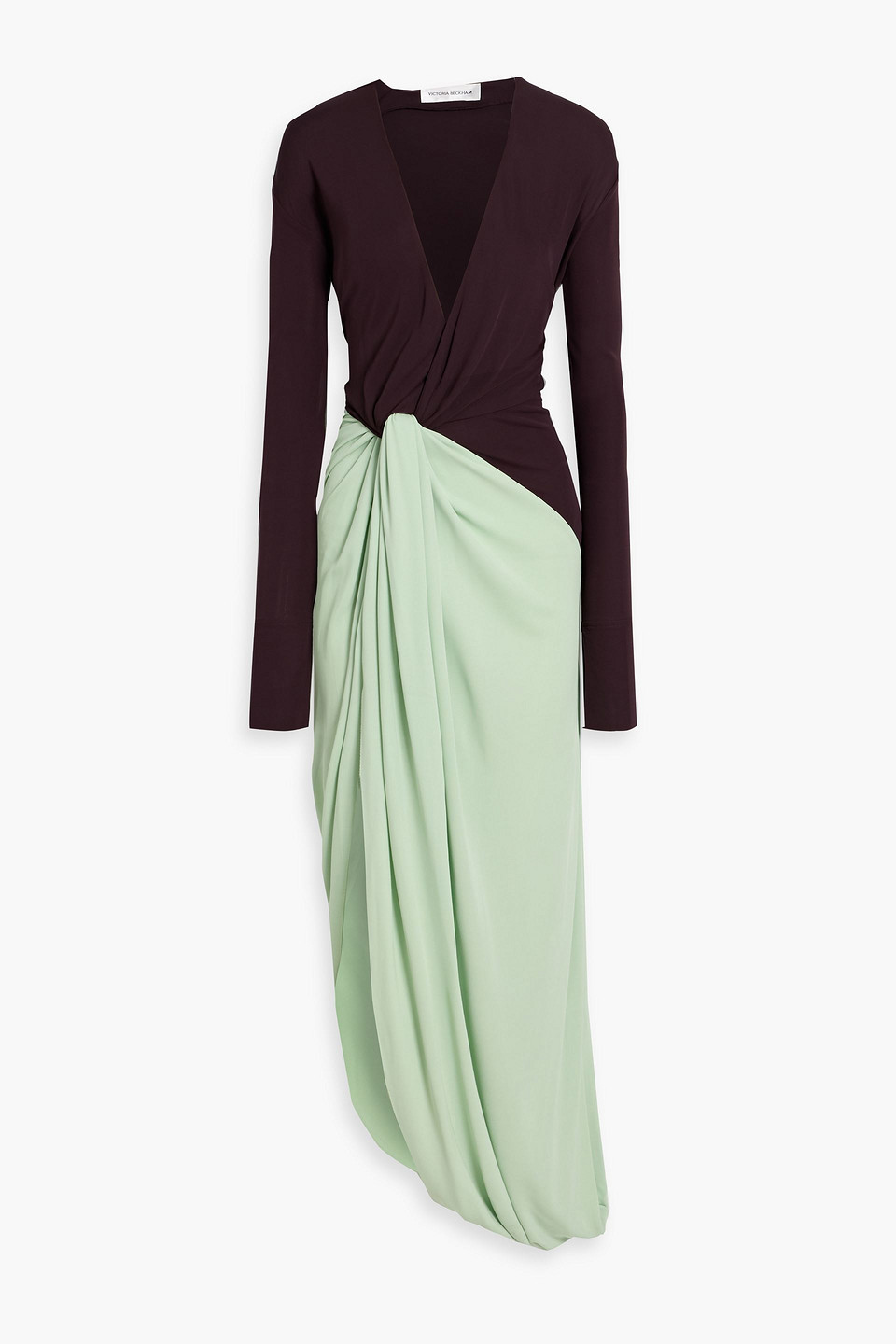 victoria beckham - draped two-tone jersey maxi dress - purple - uk 6