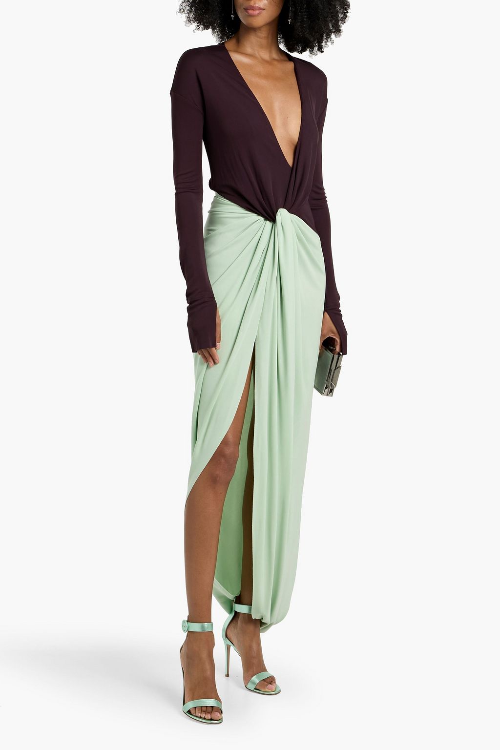 VICTORIA BECKHAM Draped two-tone jersey maxi dress