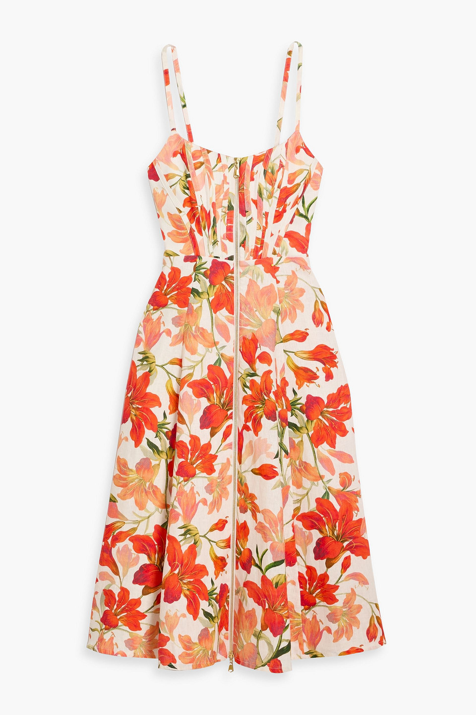 Zimmermann Floral-print Linen Midi Dress In Orange