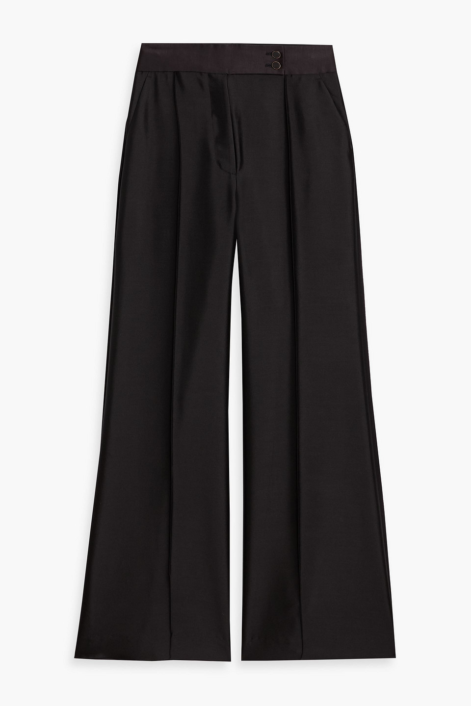 Zimmermann Wool And Silk-blend Duchesse-satin Wide-leg Pants In Black