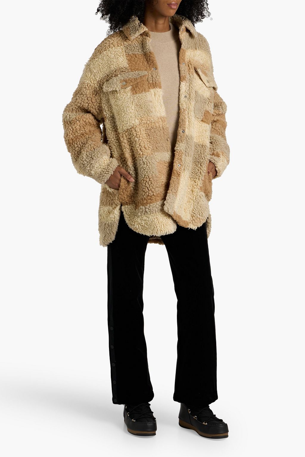 HOLDEN Shell-paneled teddy fleece jacket
