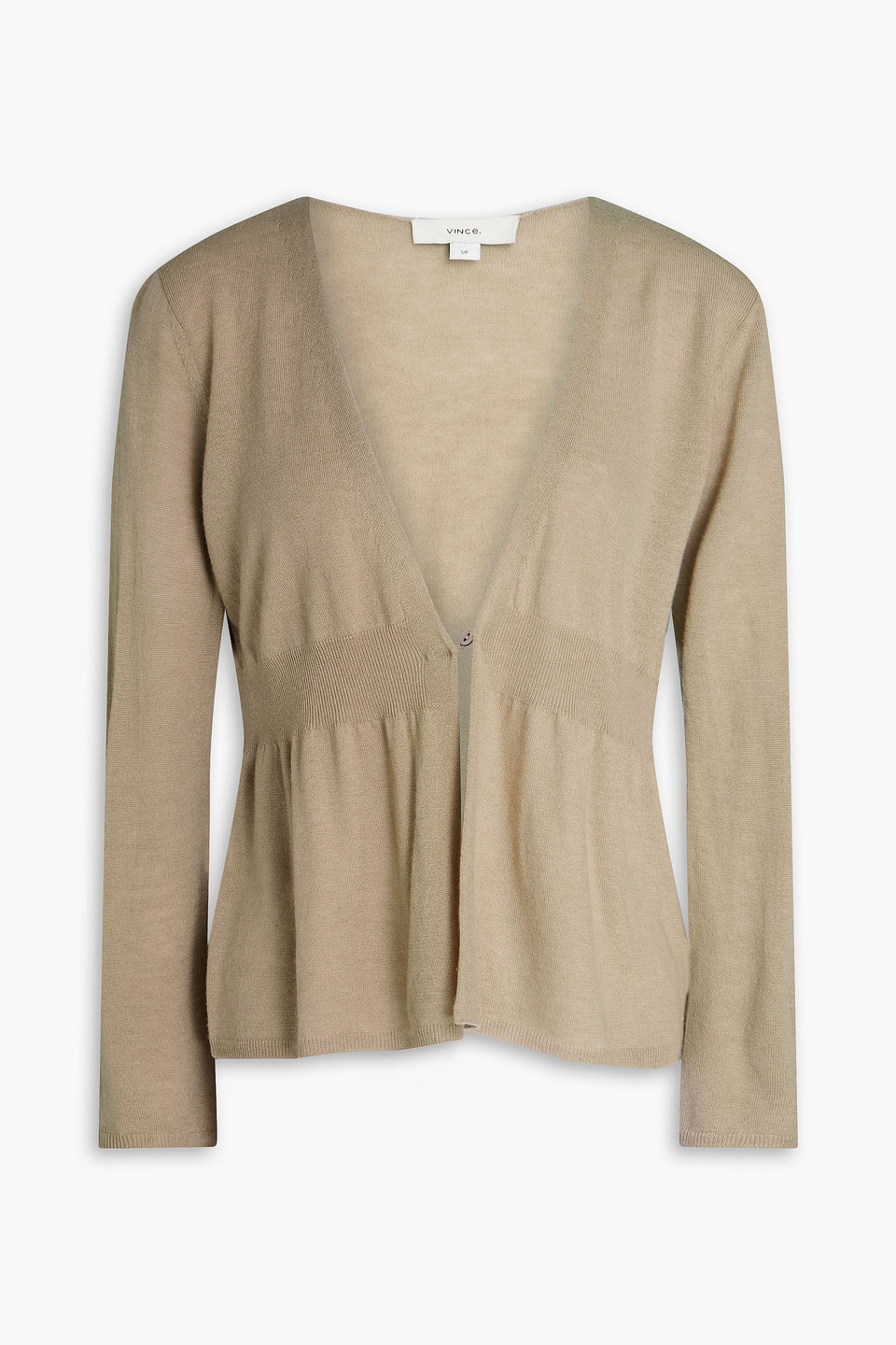Vince Wool-blend Peplum Cardigan In Brown