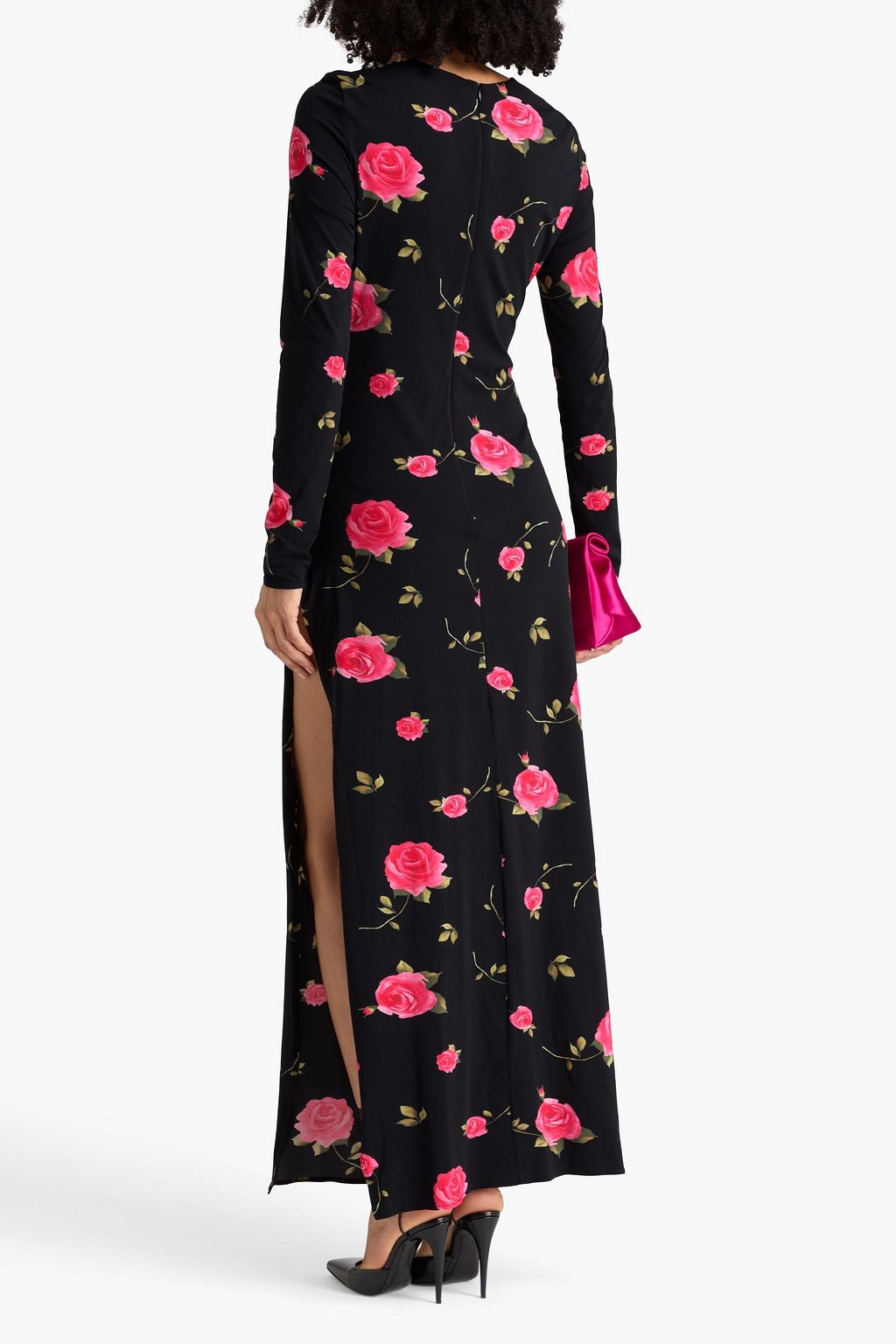 MAGDA BUTRYM Bedrucktes Midikleid aus Jersey mit Drapierung und floralen Applikationen