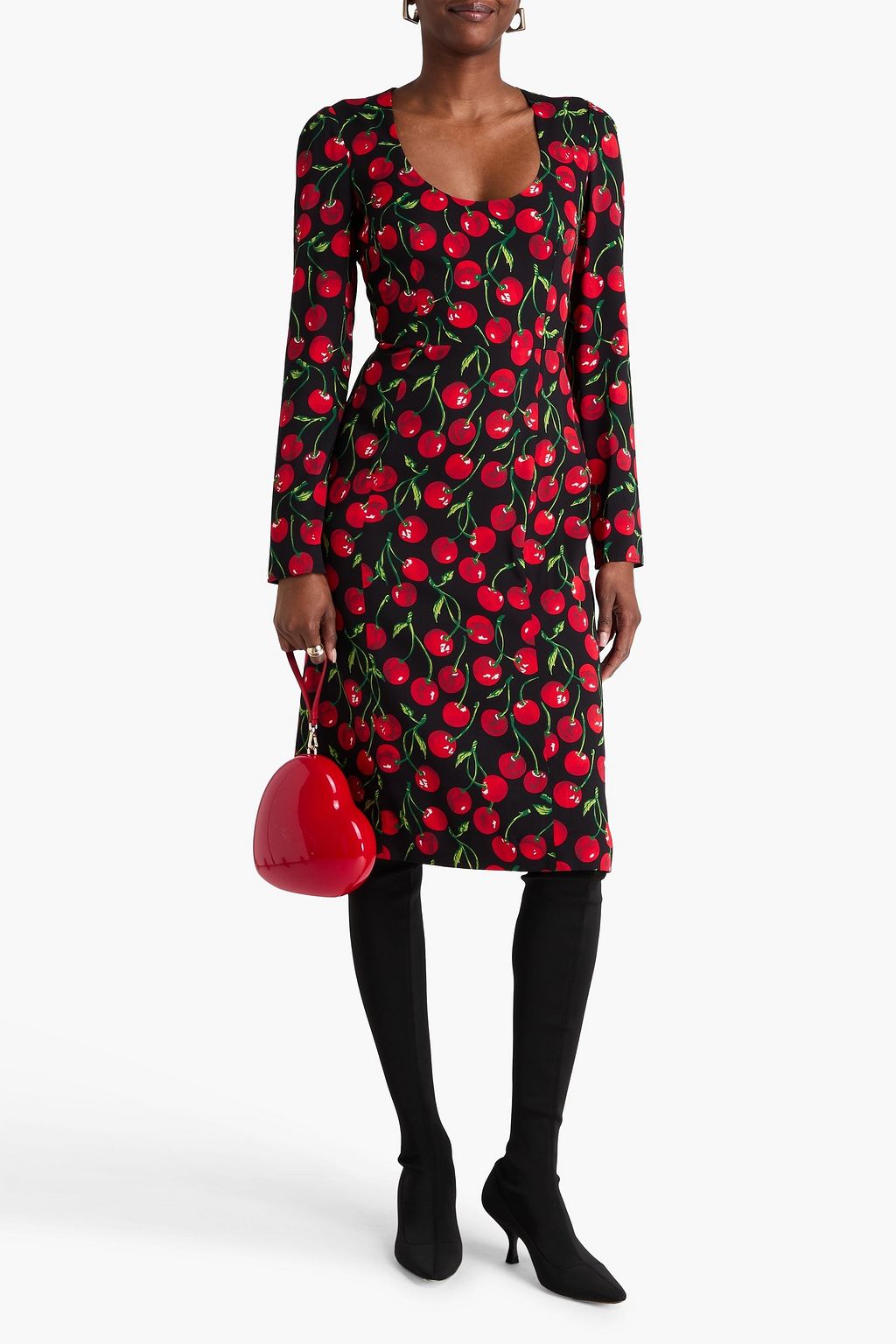 DOLCE&GABBANA فستان متوسط الطول من مزيج الحرير مطبّع برسومات