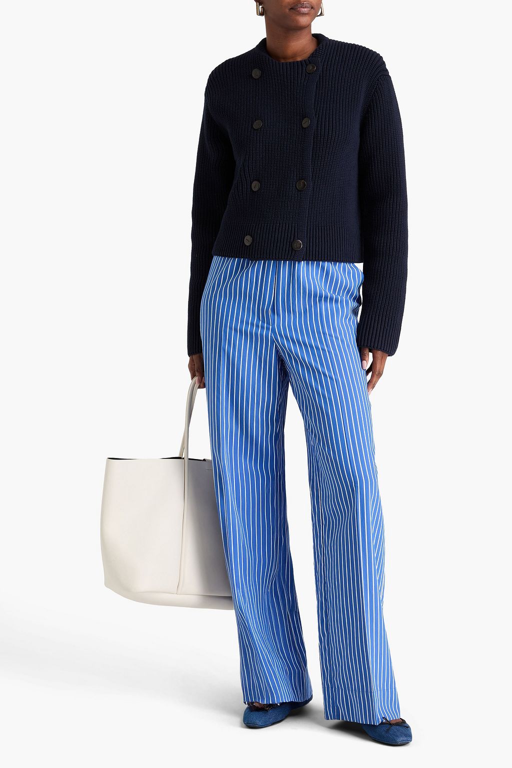 VINCE. Double-breasted ribbed cotton-blend cardigan