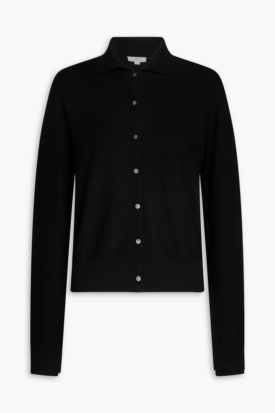Vince Pointelle-knit Cotton-blend Cardigan In Black