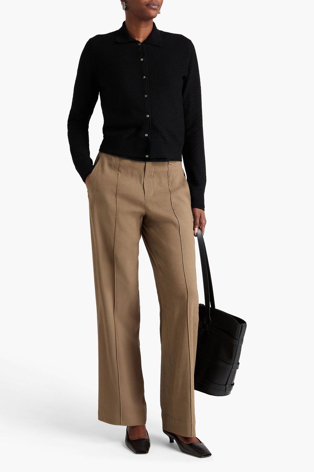 VINCE. Pointelle-knit cotton-blend cardigan