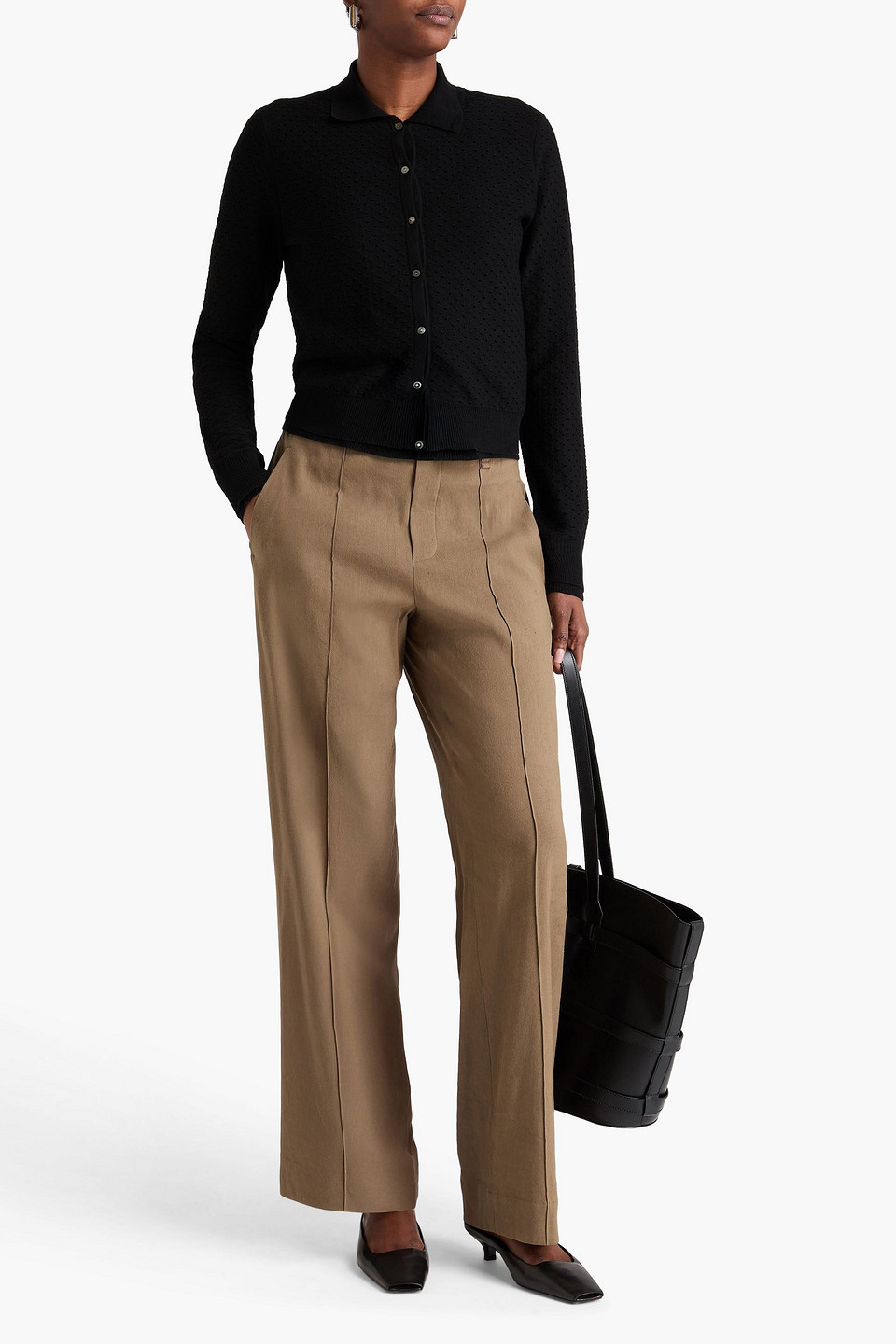 Vince Pointelle-knit Cotton-blend Cardigan In Black