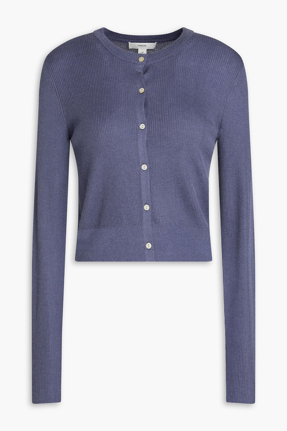 Vince Ribbed Cashmere And Silk-blend Cardigan In Blue