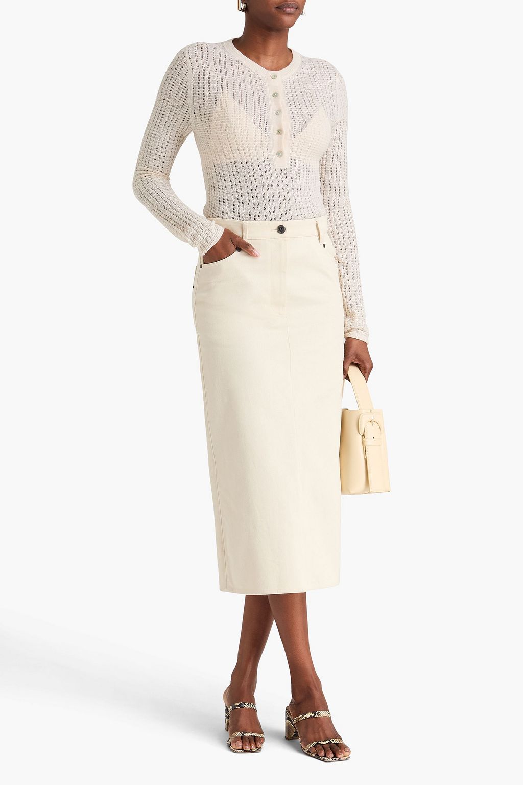 VINCE. كنزة رياضية من مزيج الحرير والكشمير بحبكة بوانتيل