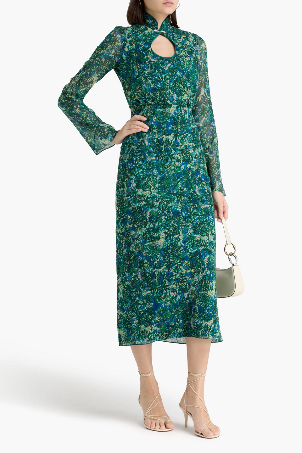  Saloni - Bedrucktes Maxikleid „domino“ Aus Seiden-georgette Mit Cut-outs Und Verzierung - Grün - Uk 6 