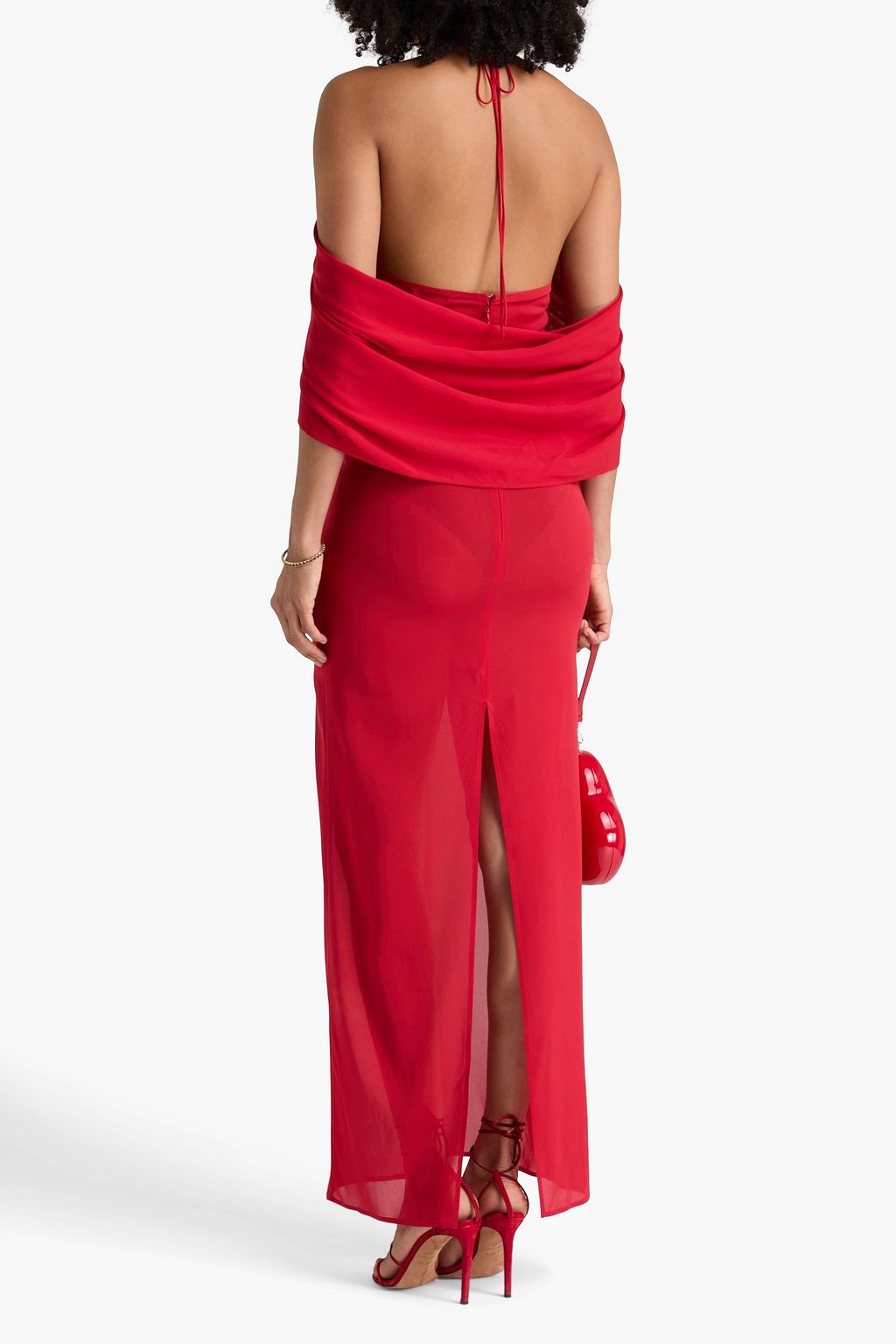 MAGDA BUTRYM Cold-shoulder floral-appliquéd silk-blend georgette gown