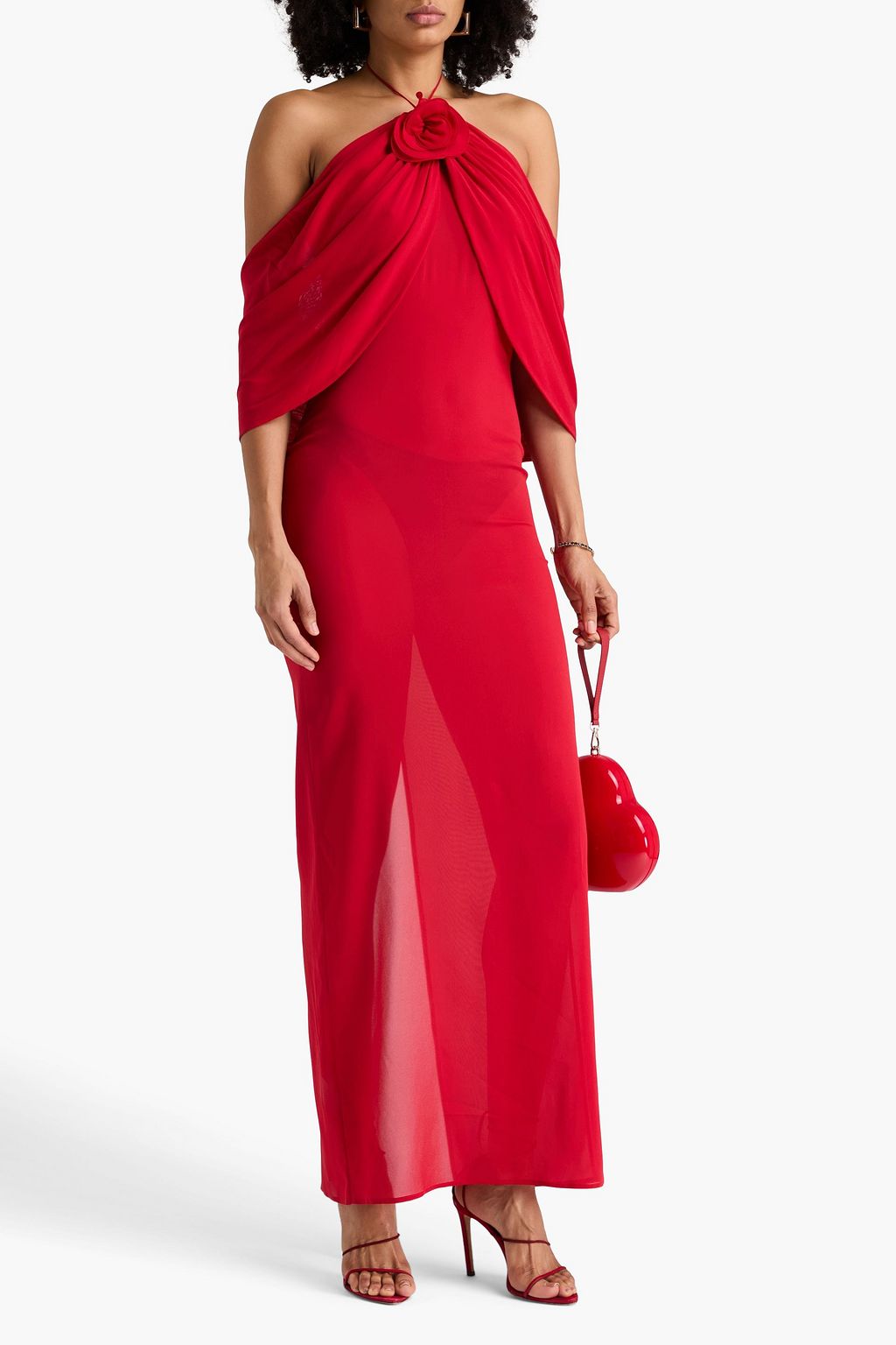 MAGDA BUTRYM Cold-shoulder floral-appliquéd silk-blend georgette gown