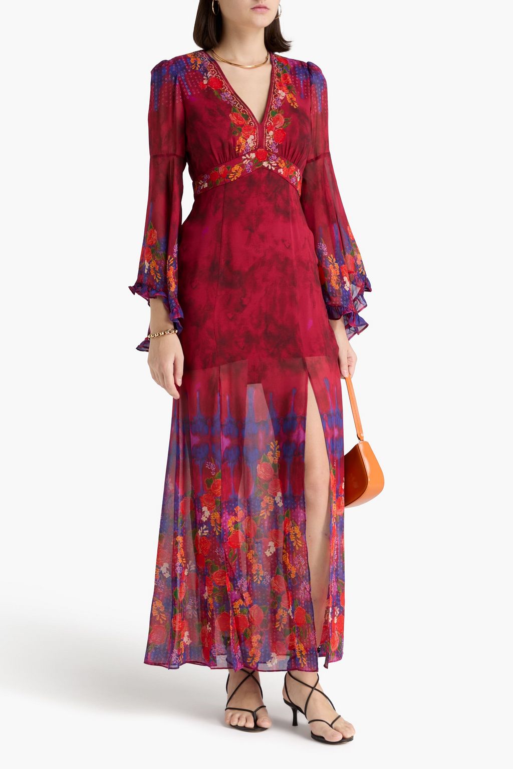 SALONI Poppy ruffled floral-print silk-georgette maxi dress
