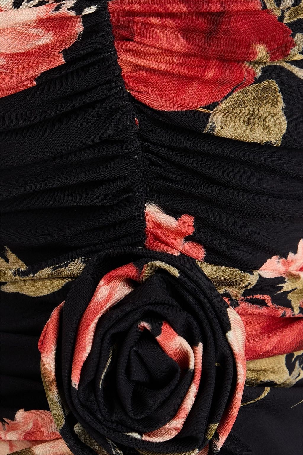 MAGDA BUTRYM One-shoulder floral-appliquéd ruched printed jersey top