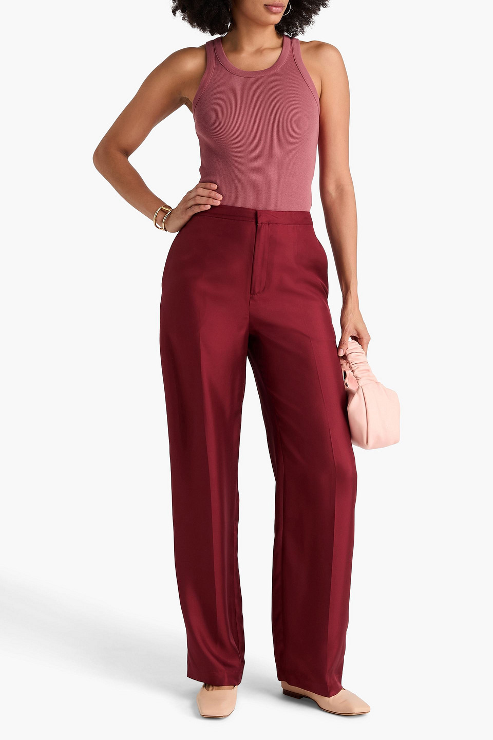 Vince Ribbed Jersey Tank In Pink