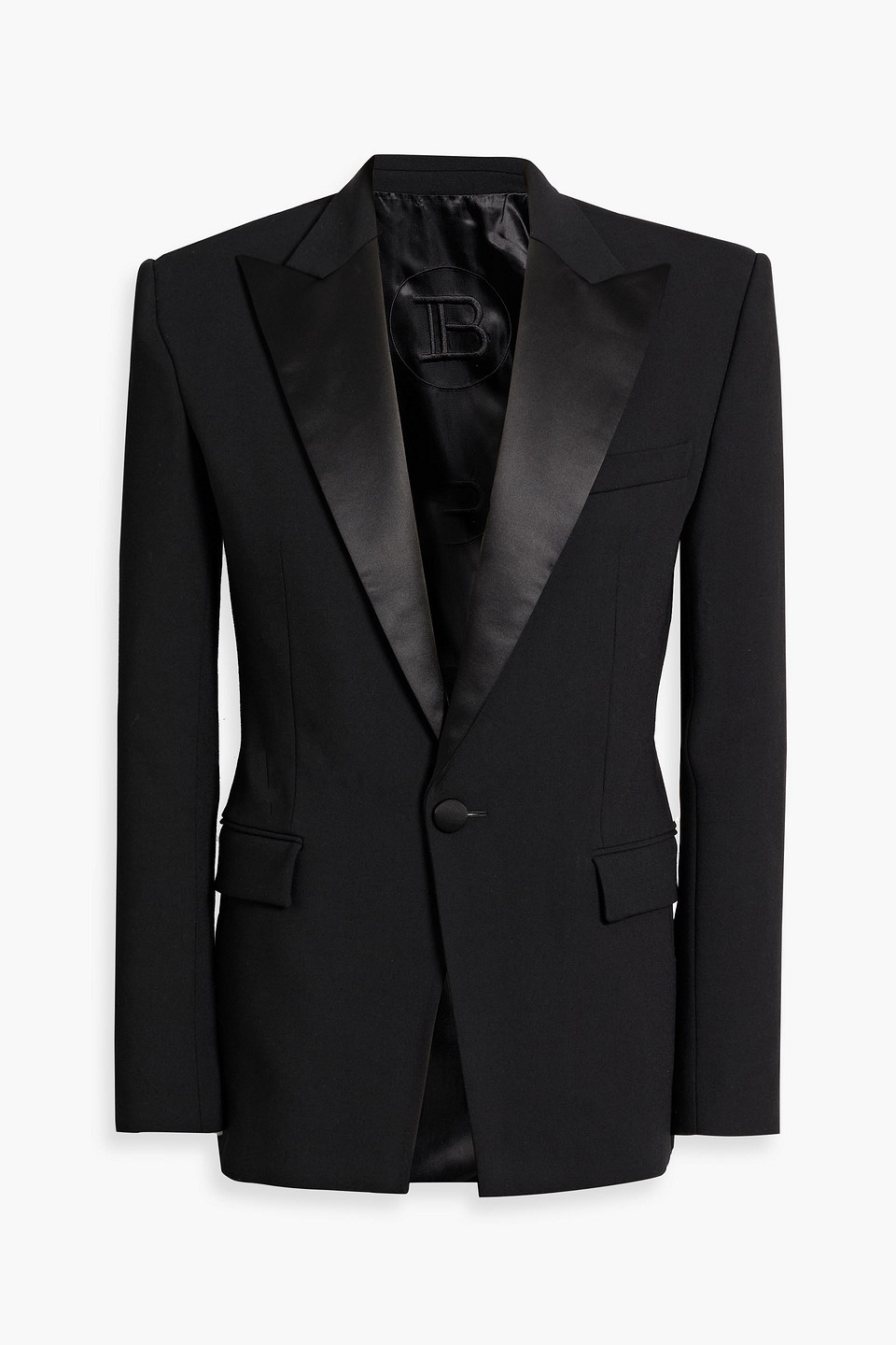 Balmain Satin-trimmed Crepe Blazer In Black