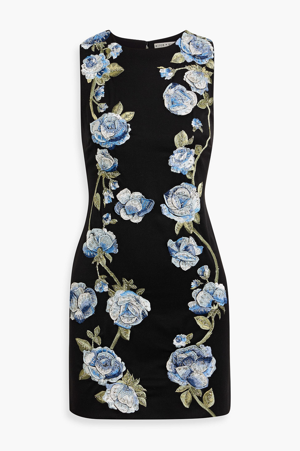 alice olivia - clyde embroidered twill mini dress - black - us 0