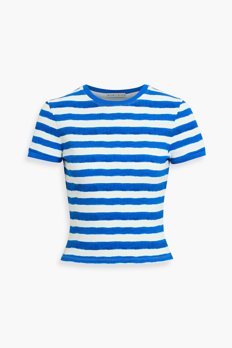 Alice And Olivia Tess Striped Ribbed Cotton-blend Top In Blue