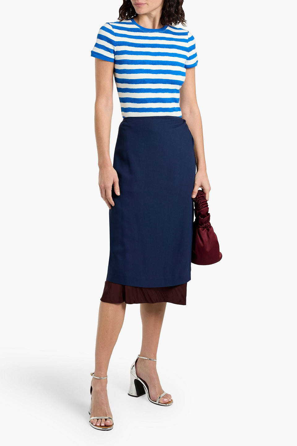 Alice And Olivia Tess Striped Ribbed Cotton-blend Top In Blue