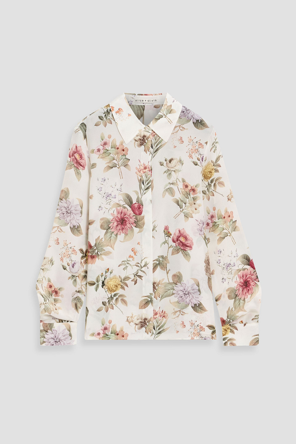 Alice And Olivia Willa Floral-print Silk-voile Shirt In White