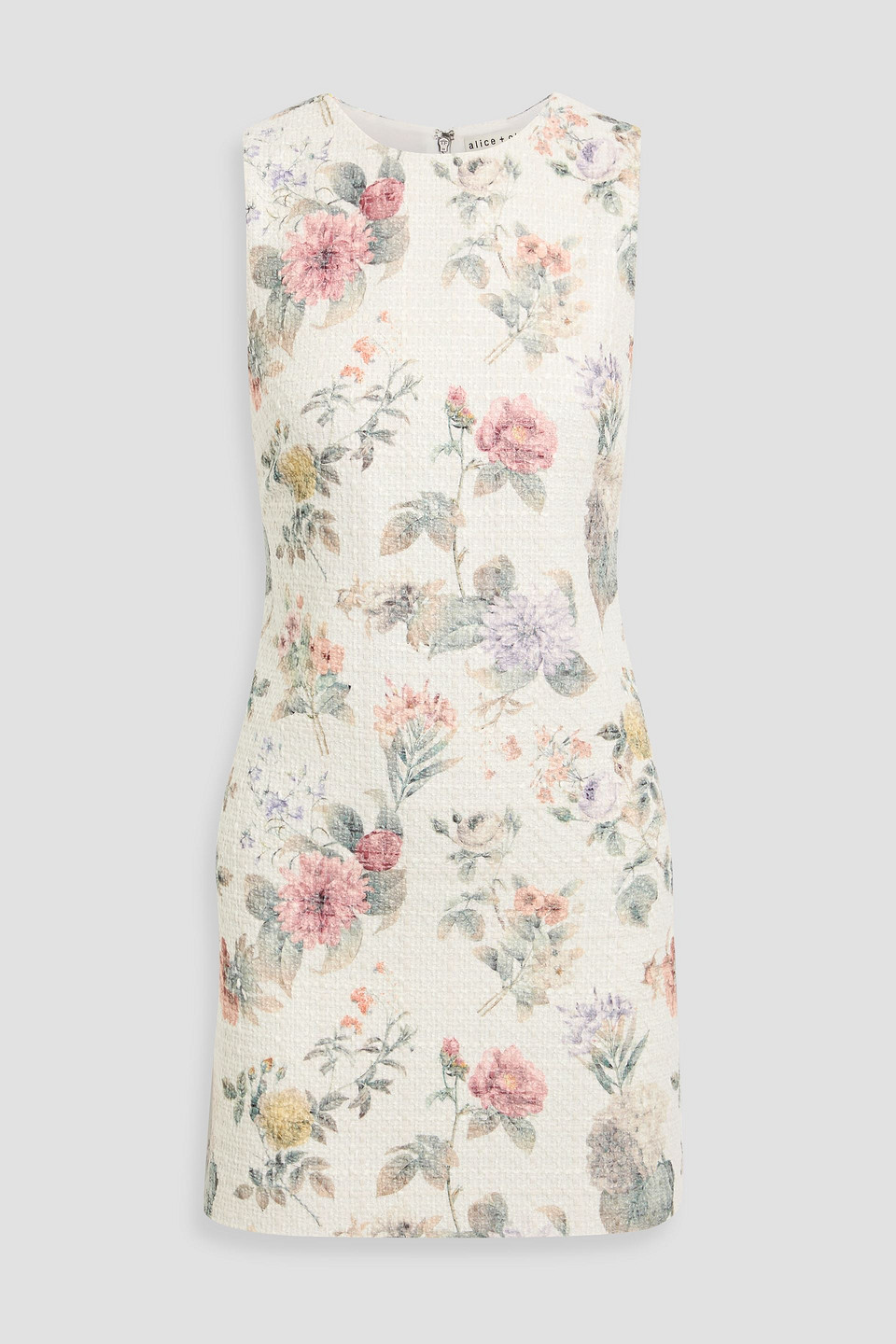 alice olivia - clyde floral-print tweed mini dress - white - us 0