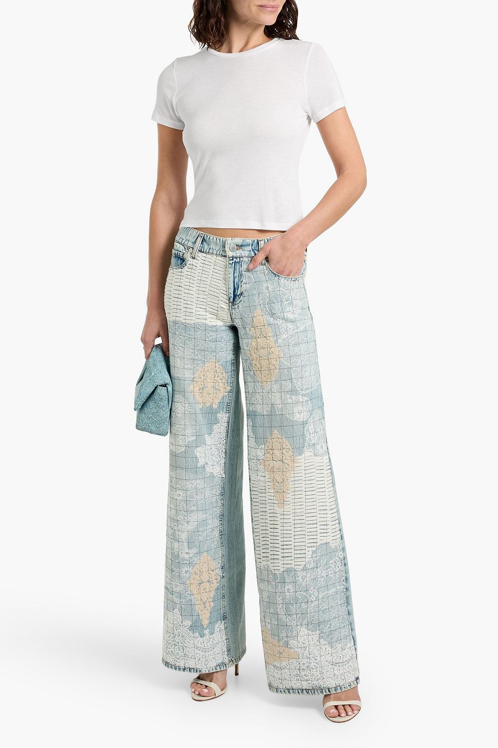 ALICE + OLIVIA JEANS Trish low-rise lace-paneled wide-leg jeans