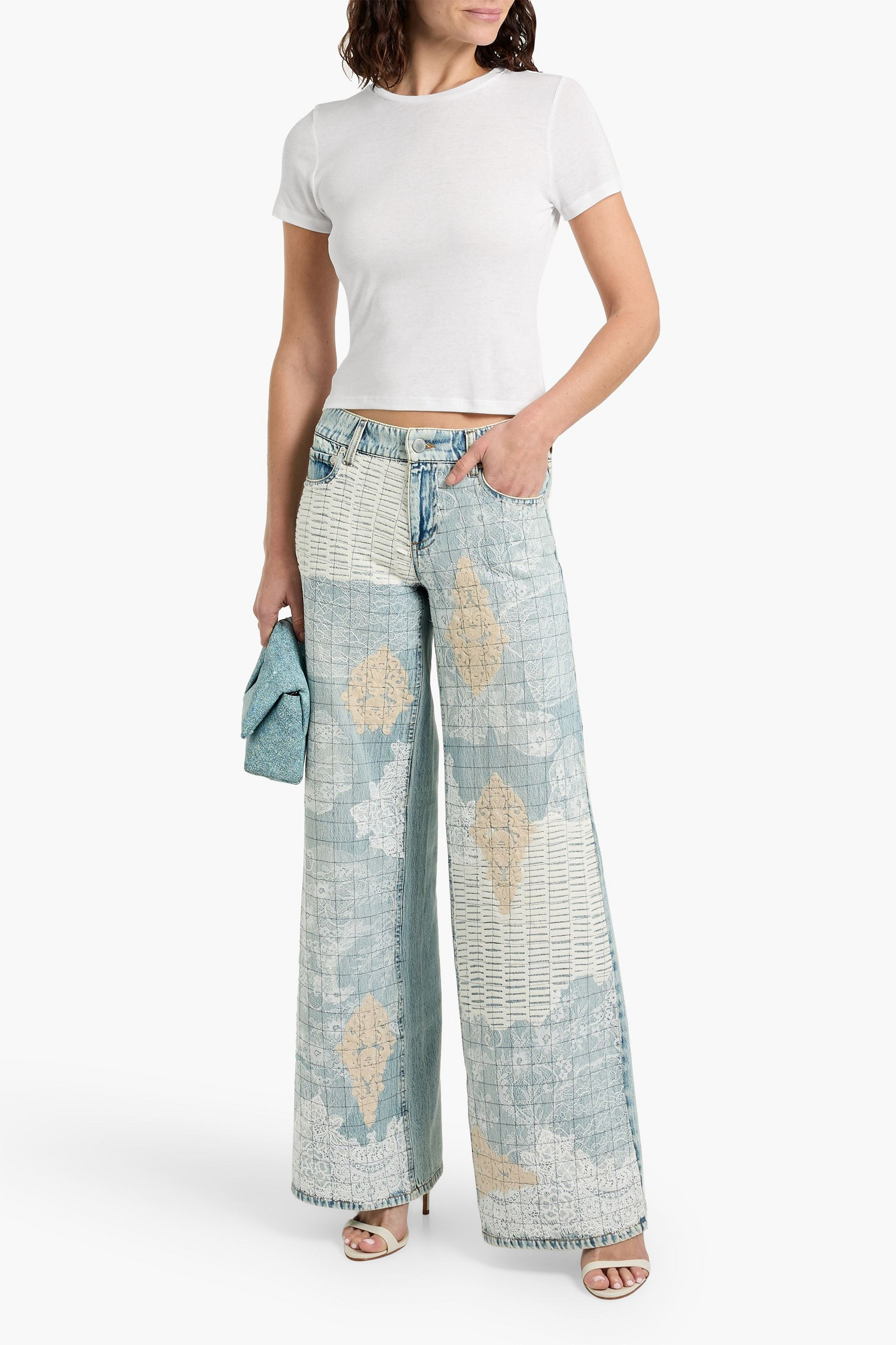 ALICE + OLIVIA JEANS Trish lace-paneled low-rise wide-leg jeans