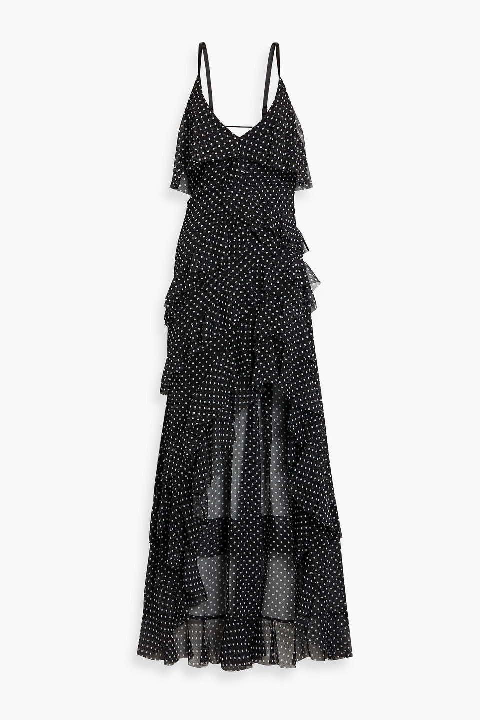 Alice And Olivia Laverne Ruffled Polka-dot Georgette Maxi Dress In Black