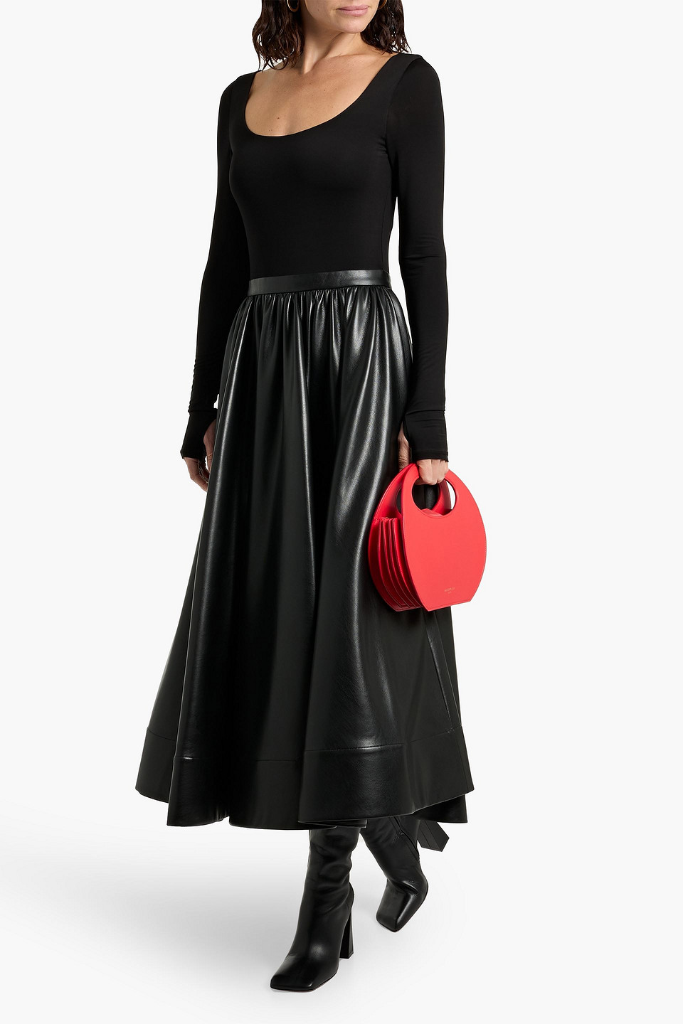 Alice And Olivia Chara Jersey-paneled Maxi Dress In Black