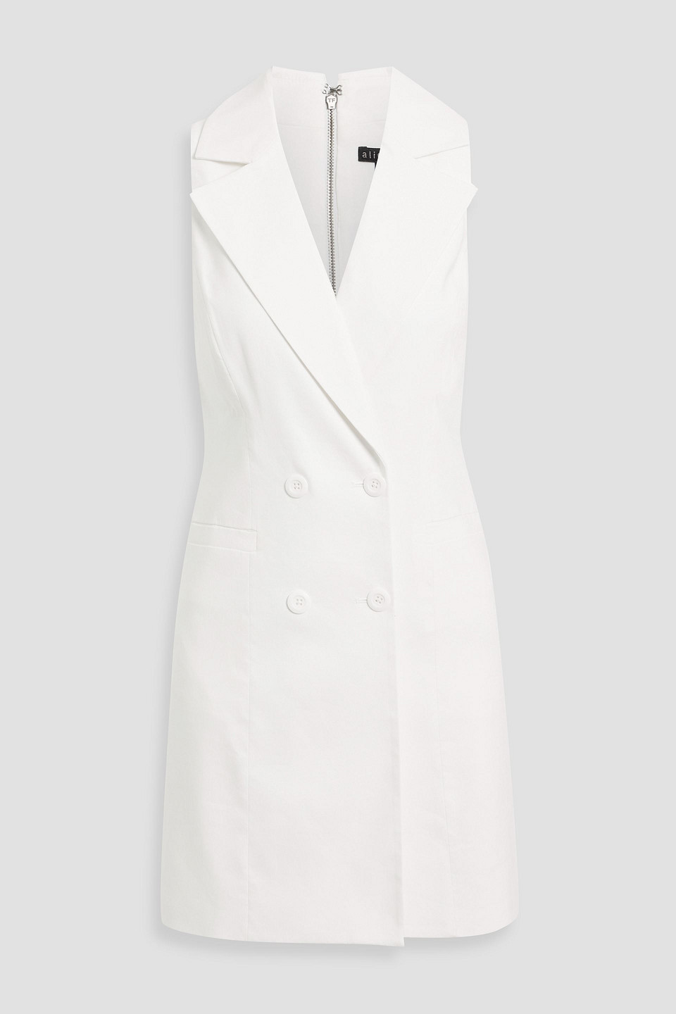 Alice And Olivia Meritt Double-breasted Linen-blend Mini Tuxedo Dress In White