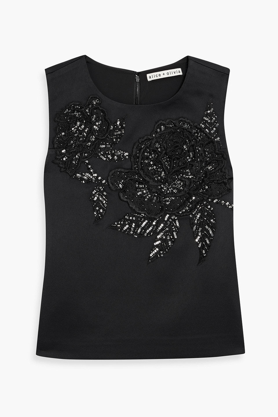 Alice And Olivia Amal Embellished Twill Top In Black