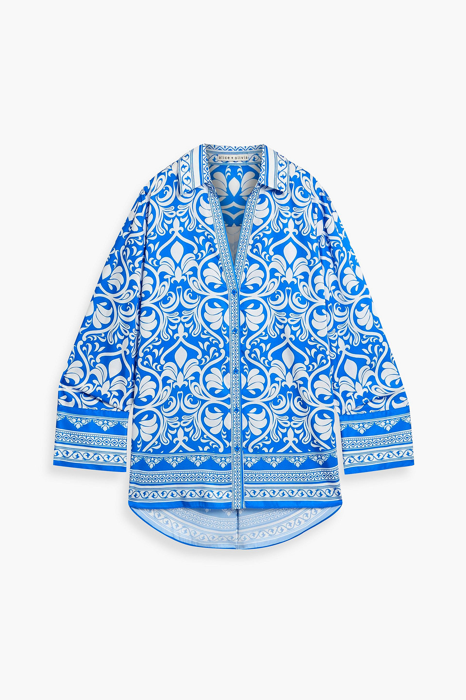 alice olivia - kiva printed twill top - blue - s