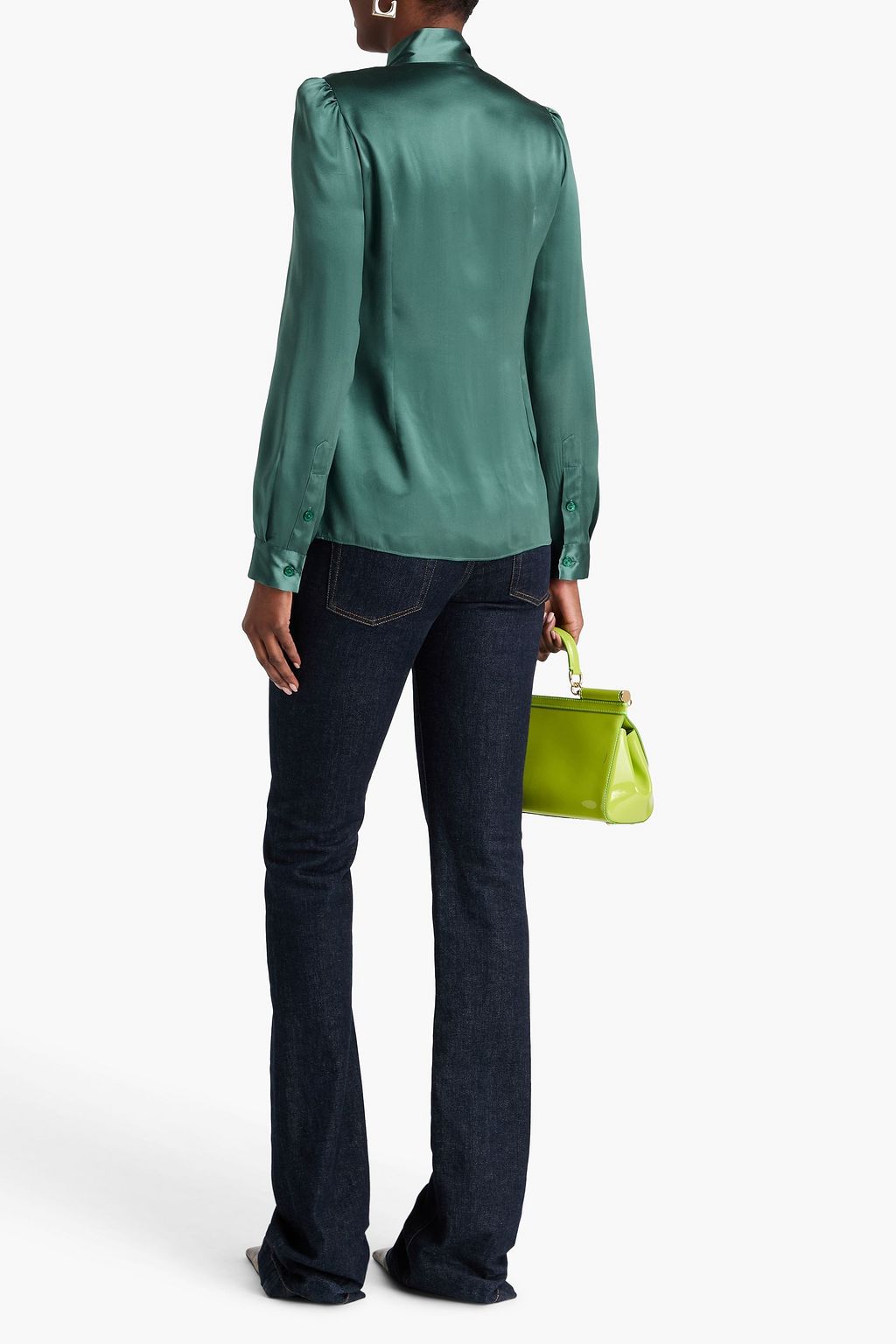 DOLCE&GABBANA 푸시 보우 디테일 실크 샤르뫼즈 블라우스