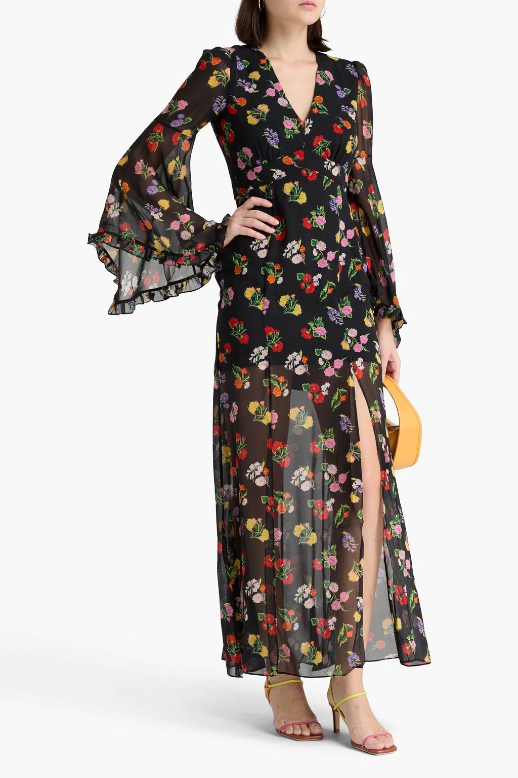 SALONI Poppy ruffled floral-print silk-georgette maxi dress