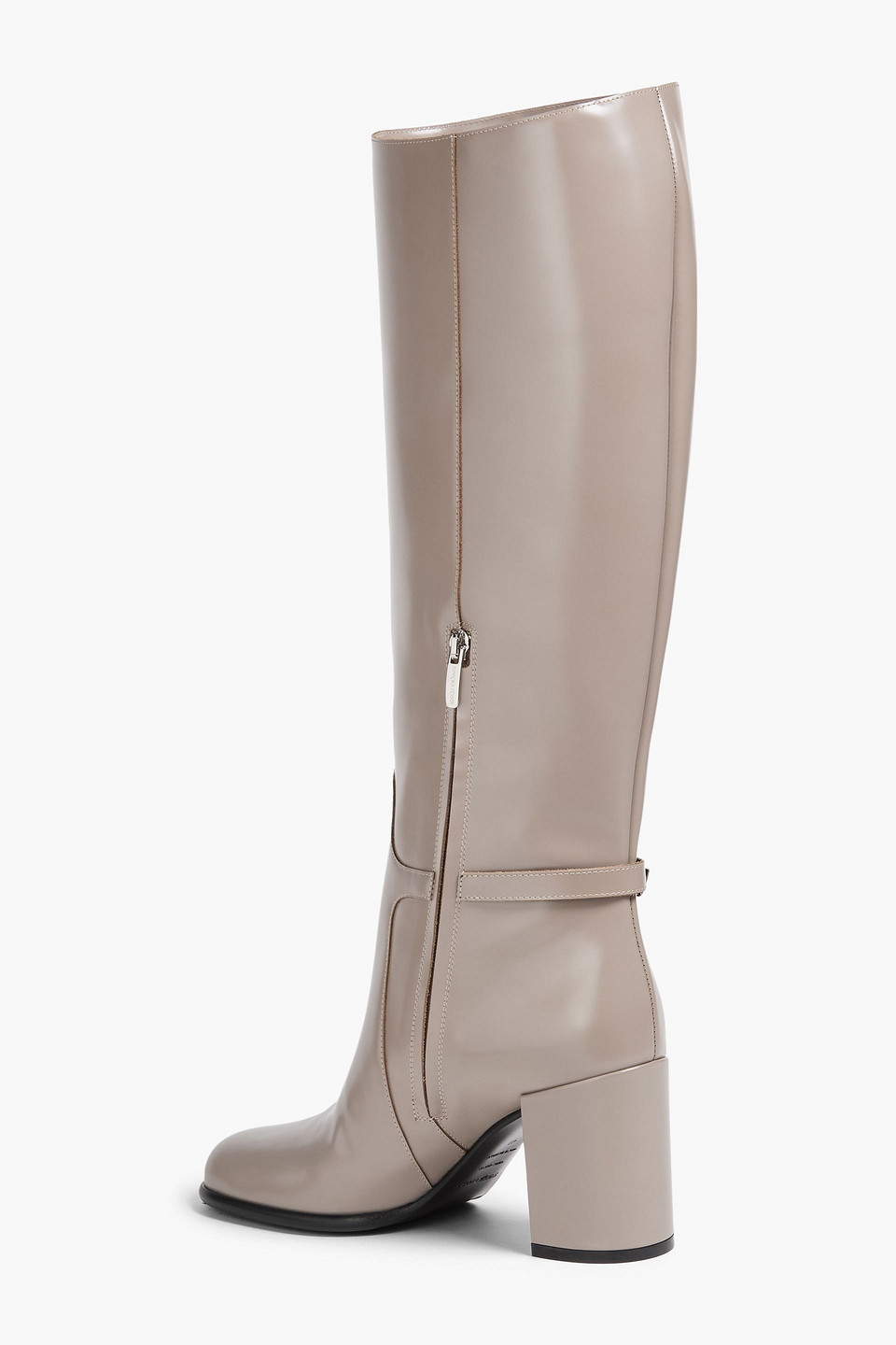  Sergio Rossi - Buckled Glossed-leather Knee Boots - Neutral - Eu 36.5 