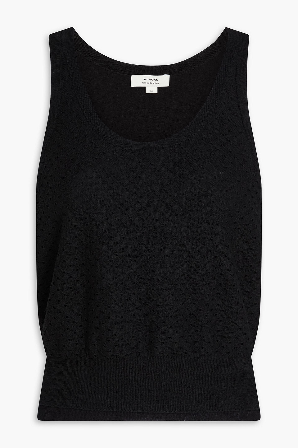 Vince Pointelle-knit Cotton-blend Top In Black