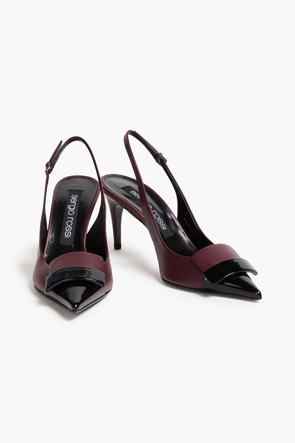 SERGIO ROSSI Two-tone smooth and patent-leather slingback pumps
