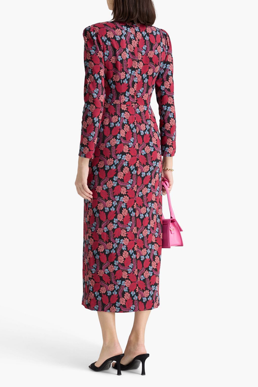 SALONI Jinx velvet-trimmed cutout printed cady midi dress