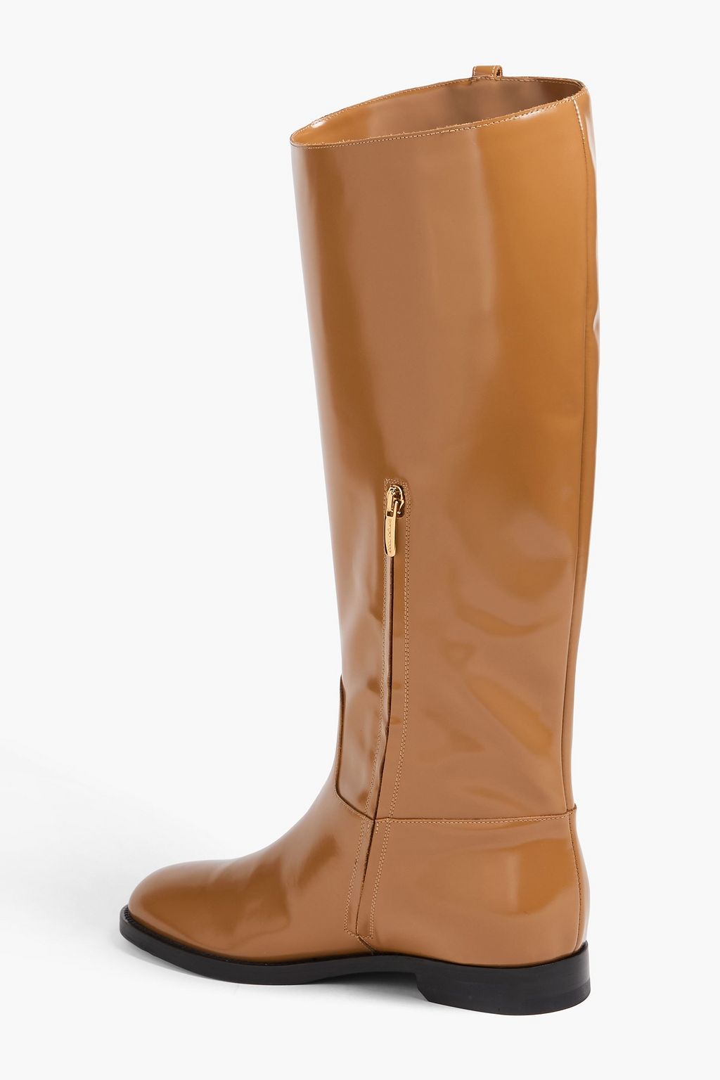 SERGIO ROSSI Buckled glossed-leather knee boots