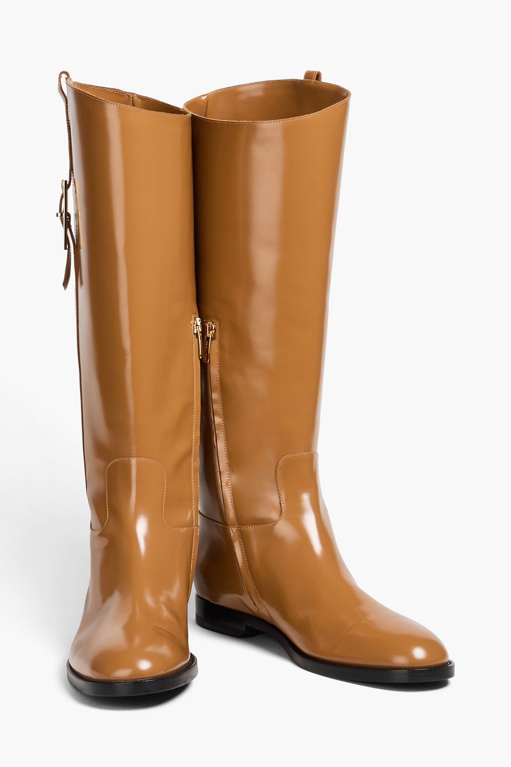 SERGIO ROSSI Buckled glossed-leather knee boots