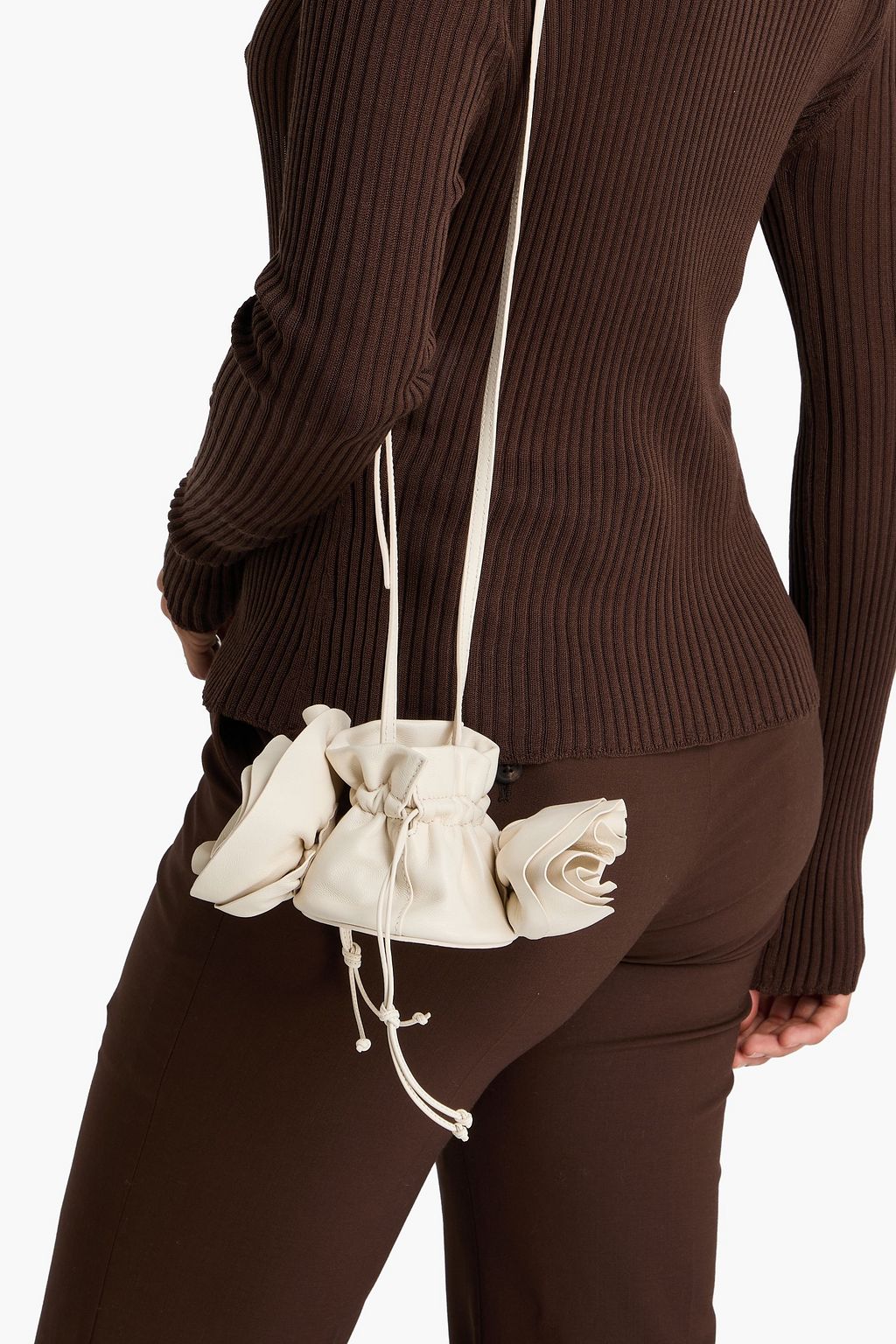 MAGDA BUTRYM Floral-appliquéd leather bucket bag