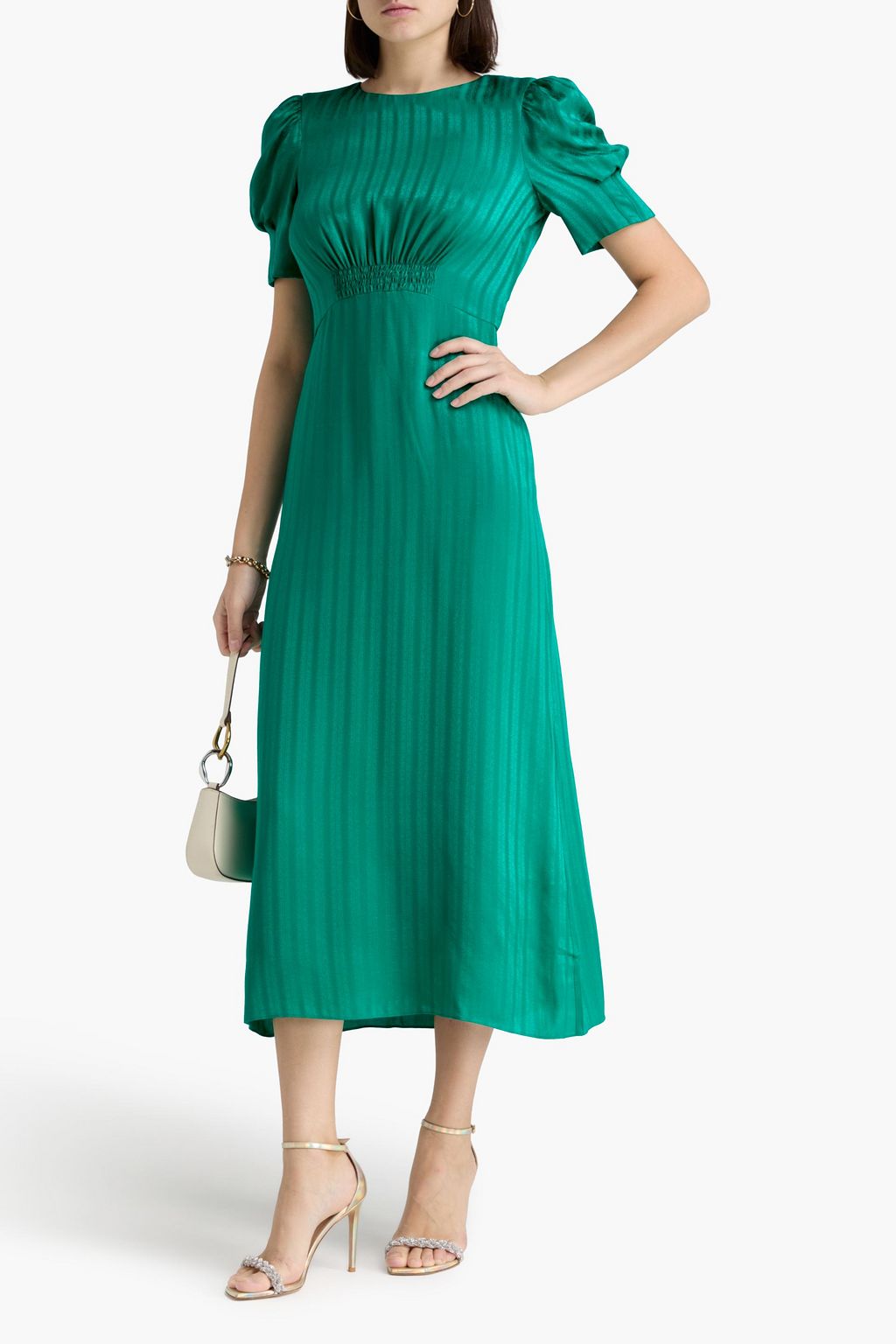 SALONI シルクサテンジャカード ミディワンピース