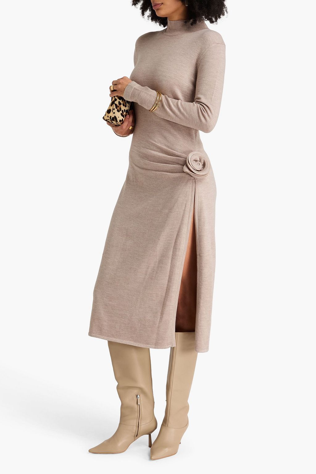 MAGDA BUTRYM Floral-appliquéd wool, silk and cashmere-blend midi dress