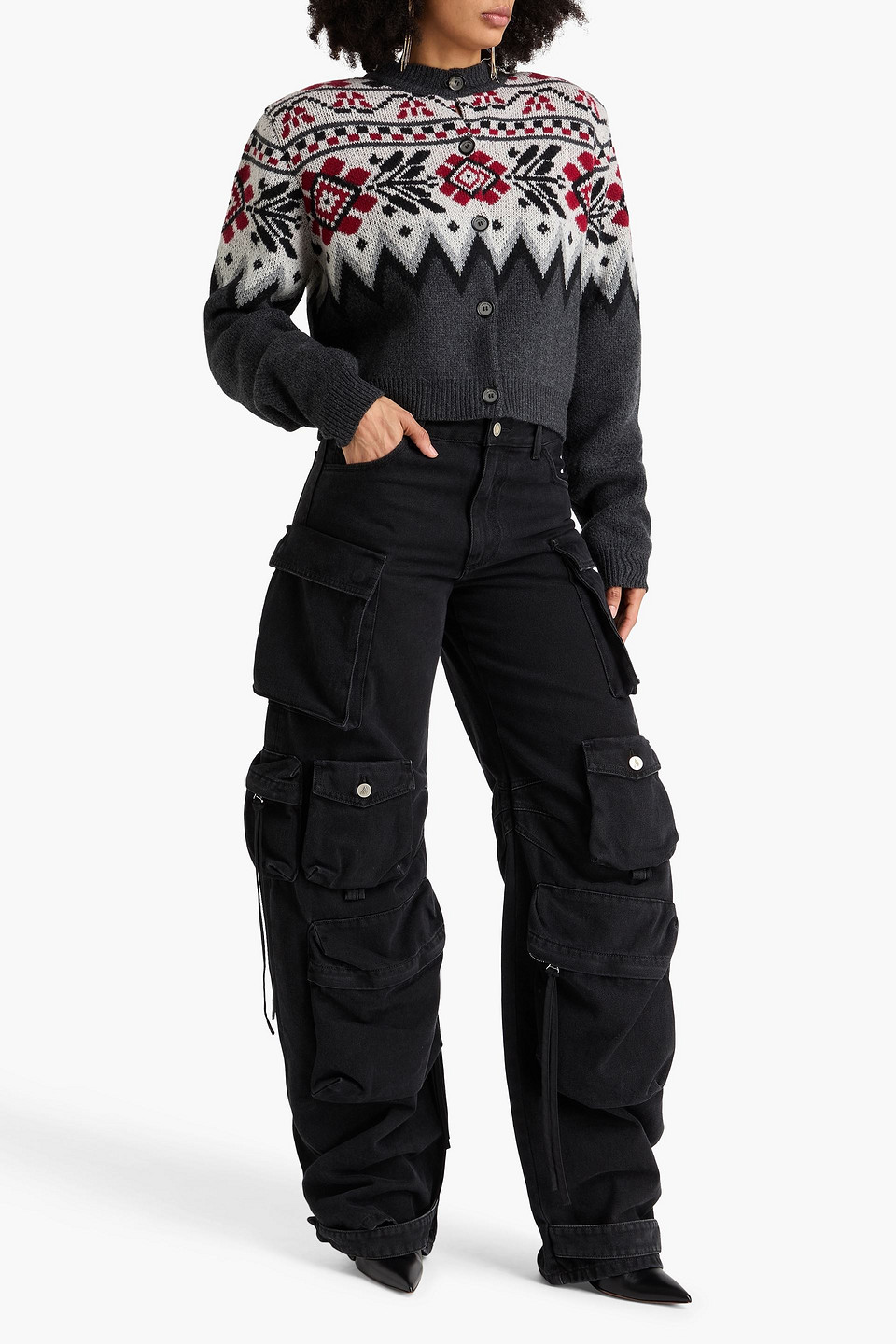  Magda Butrym - Cropped Cardigan Aus Jacquard-strick Aus Kaschmir Mit Fair-isle-muster - Grau - Fr 40 