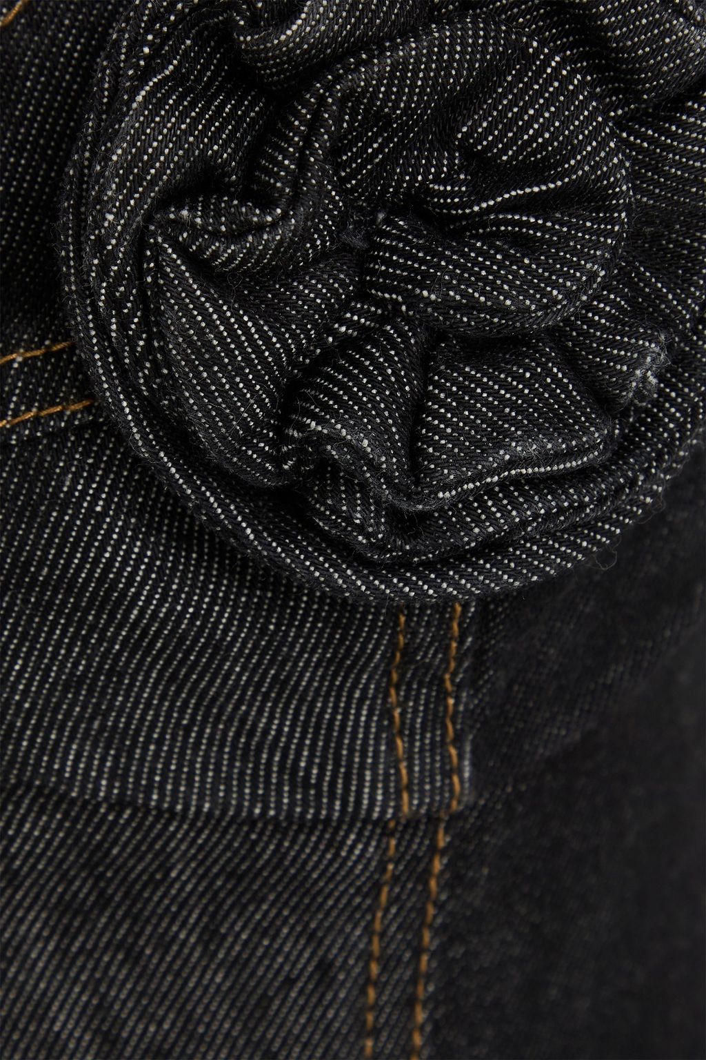 MAGDA BUTRYM Strapless floral-appliquéd denim top