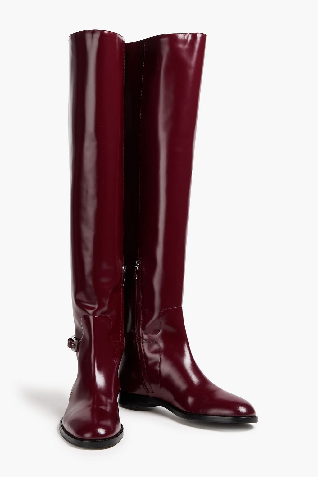 SERGIO ROSSI Buckled glossed-leather over-the-knee boots
